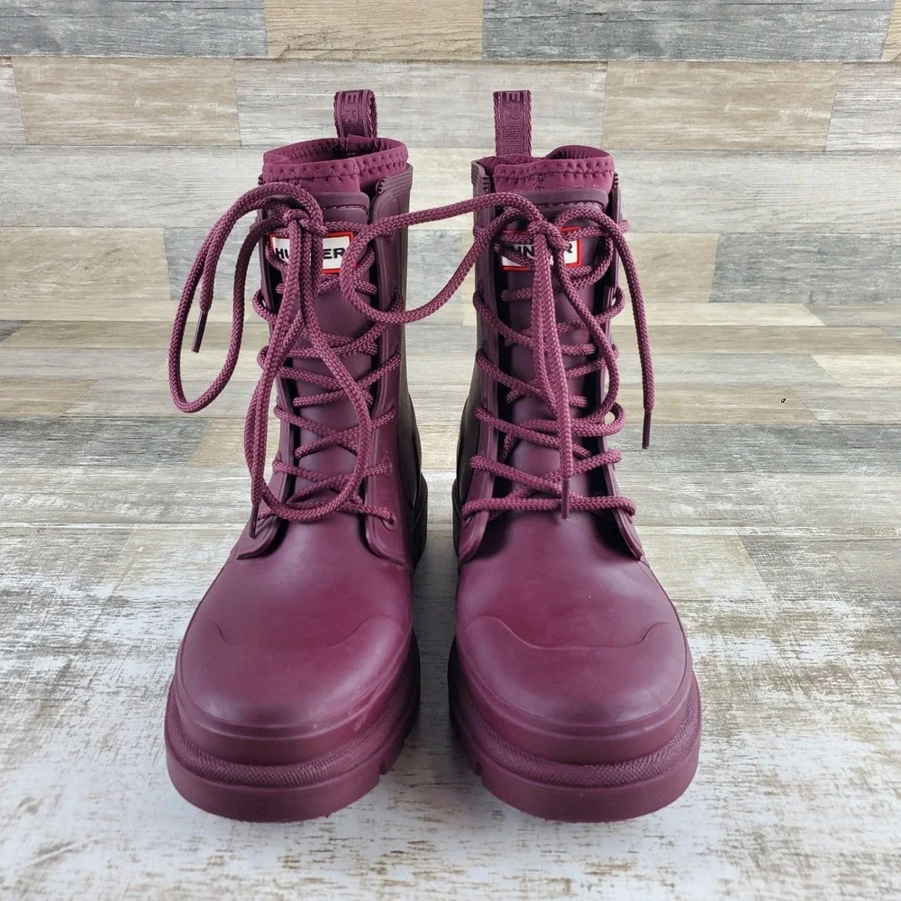 Hunter Diana Womens Rain Boot Sz 10 M Comfort Dark Red Rubber Waterproof Lace Up